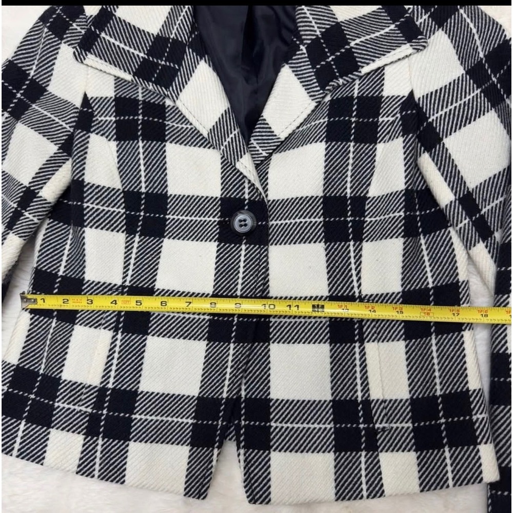 Evan-Picone Womens Black White Plaid Wool Blend Blazer Jacket Size 6 - Picture 3 of 7